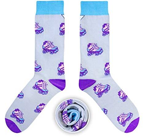 CUP OF SOX Damen Herren Lustige Socken mit Rollschuhe in der Pappbecher, Gemusterte Bunte Geschenk Socken aus Hochwertiger Baumwolle, Lila, 41-44