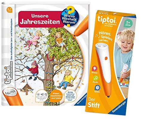 tiptoi Ravensburger Set: Wieso? Weshalb? Warum? | Unsere Jahreszeiten (Kinderbuch) + 00110 Stift, Lernspielzeug für Kinder