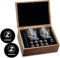 Whiskey Stones and Whiskey Glass Gift Boxed Set - 8 Granite Chilling Whisky Rocks + 2 Large 11 oz Crystal Glasses in Wooden Box - Great Gift for Dad's Birthday or Anytime for Dad/Father/husband bro