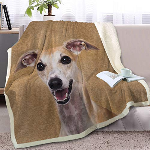 BlessLiving Cute Whippet Sherpa Blanket Single 130x150 cm | Plush sherpa fleece; For dog lovers; Pattern details: Lined Pet Dog Travel 130x150cm