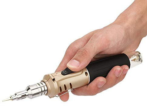 Broco 10PCS HS-1115K Multi-Function Butane Gas Soldering Iron Cordless Solder Welding Torch Kit(Gold)