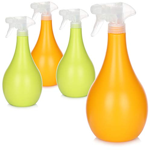 com-four® Pulverizador de flores 4x - botella rociadora con hilo 28/400 para regar plantas - botella rociadora de agua para atomización de agua (naranja/verde)