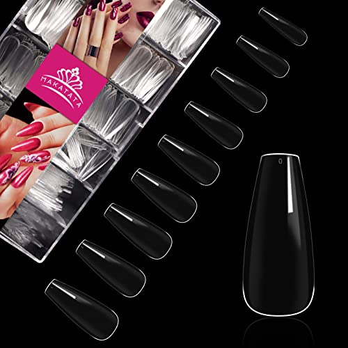 Lot de 500 faux ongles en acrylique - Transparent et blanc - En forme de ballerine - 10 tailles - Faux ongles artificiels avec boîte - Pour femmes et filles NT014
