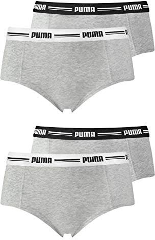 PUMA 4er Pack Damen Pantys Slip Unterwäsche Unterhose Mini Shorts, Farbe:Grau, Wäschegröße:L, Artikel:-328 Grey/Grey