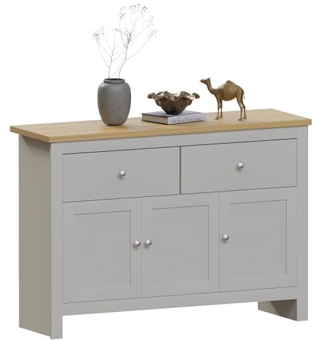 Vida Designs Arlington aparador con 2 cajones y 3 puertas, madera compuesta, gris y roble, H 82 x A 117 x P 35 cm.