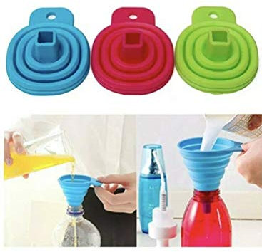 PLASTIFIC - Imbuto pieghevole pieghevole per bottiglie a collo stretto, mini imbuto pieghevole in silicone per il trasferimento di liquidi e polvere (assortito)