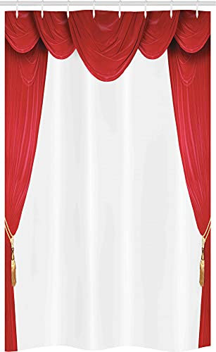 ABAKUHAUS Theater Schmaler Duschvorhang, Klassische Bühne Vorhänge öffnen, Badezimmer Deko Set aus Stoff mit Haken, 120 x 180 cm, Rot und weiß