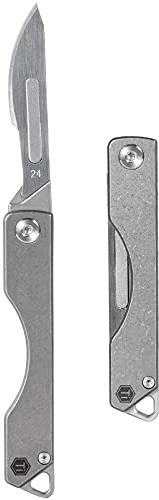 KeyUnity KK01 Coltello pieghevole in titanio, coltellino tascabile EDC con lama sostituibile n. 24, per caccia all'aperto, campeggio, pesca, escursionismo per uomini e donne (D'argento)