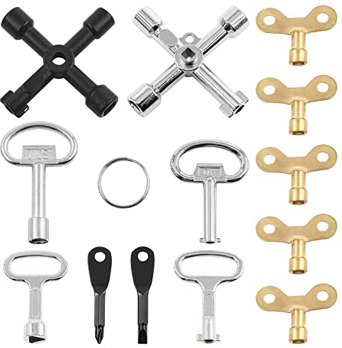 Mardatt 13 Pcs Utility Keys Kit Plumbers Key Tool Set 4 Way Service Cross Key, Triangle Cabinet Spanner Key, Water Tap Faucet Keys, Socket Keys for for Radiators Gas Electric Meter Boxes