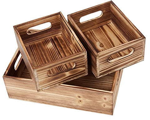 PHOENANCEE Aufbewahrungskisten aus Holz mit ausgeschnittenen Griffen, rechteckig, dekorativer Aufbewahrungswürfel/Korb/Behälter, Organizer für Party, Büro, Schlafzimmer, Küche, Schrank (3 Packungen)