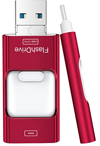 Flash Drive para iPhone 256 GB, 4 en 1 USB tipo C Memory Stick, Photo Stick Externo Almacenamiento Thumb Drive para iPhone iPad Android Ordenador Caramelo Rojo