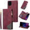 UEEBAI Hülle für Samsung Galaxy A22 5G, Retro Reißverschluss Handyhülle Leder Handytasche TPU Bumper mit 9 Kartenfächer Standfunktion Geldbörse Trageband Schutzhülle Flip Wallet Case - Rot