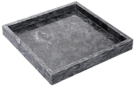 BSTKEY Vassoio decorativo in marmo naturale per tavolino da caffè, vassoio quadrato da 25 cm, vassoio da portata in marmo per cucina, bagno, comò, piano di lavoro (nero) 25 x 25 cm (GYL66060-24)