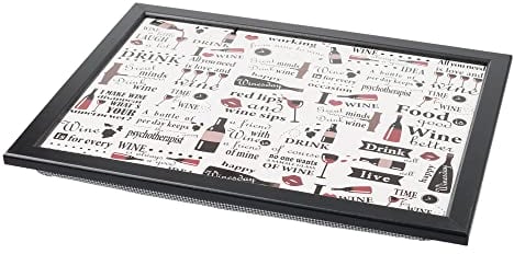 Invero Deluxe Lips and Sips Printed Cushioned Lap Tray with Wooden Frame and Bean Bag Cushion Base Ideal for Breakfast in Bed or Dinner - 44cm x 34cm