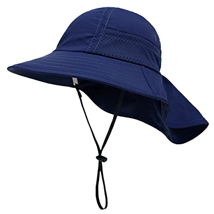 SEYUFN Baby Sonnenhut Mädchen Jungen Halskappe Kinderschutz Eimer Hüte Atmungsaktiver Baby Mädchen Strandhut Kleinkind Sommerhut (S(6-24 Monate), C-Navy blau)