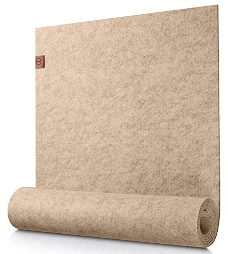 Sidorenko moderner Tischläufer aus Filz beige - 150x40cm - Abwaschbare Tischdecke mit Leder Label - Skandinavischer Tischband Deko - Tisch Filzläufer für draußen