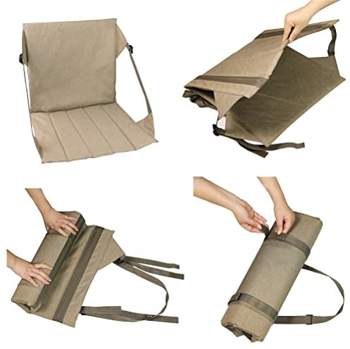 Asarly Bleacher Sitze mit Rückenlehne und Kissen, tragbares Stadion-Sitzkissen, größere Größe, zusammenklappbar, Outdoor-Sitzmatte Camping, Picknick, Trekking, Khaki