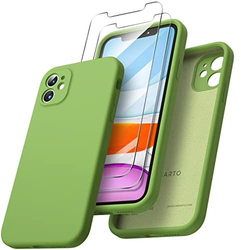 ORNARTO Cover per iPhone 11 Silicone 6.1 Pollici, con 2 Pellicola Vetro Temperato, Morbido Silicone Liquido Protezione, Antiurto Ultra-Sottile Protezione Custodia iPhone 11-Verde Matcha