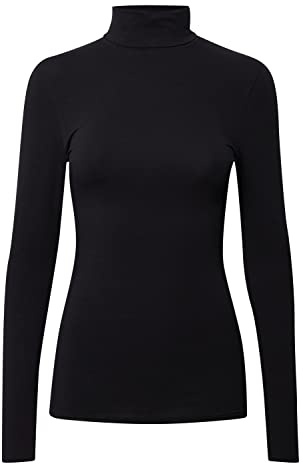 b.young Pamila roll Neck Damen Longsleeve Langarmshirt Basic Shirt Rollneck mit Rolllkragen mit Stretch Tight Fit, Größe:M, Farbe:Black (80001)