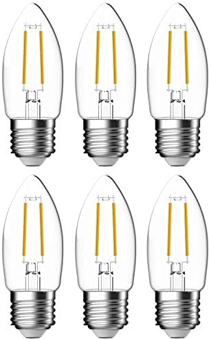 Birsppy Energetic Candle Clear Filament LED Light Bulb, E27, 4W, 470 Lumens, Warm White 2700K - 6 Pack