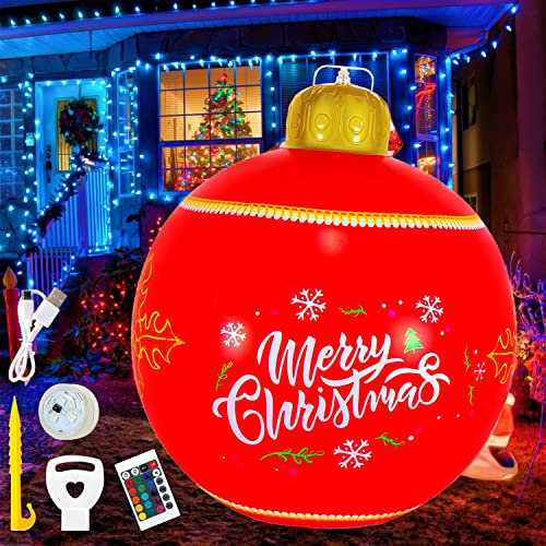 Aufblasbare Weihnachtskugel, PVC Aufblasbarer Weihnachtsball mit Erdspießen und Pumpe, Outdoor Dekor große Weihnachtskugeln Ornamente für Hochzeit Festival Hof Außendekoration