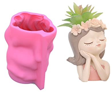 Mineatig Silikonform Mädchen, 3D Mädchen Blumentopf Gießform, Silikonform Blumentopf,Vase Sukkulenten Pflanzgefäße Formen Blumentopf Formen, Für -Gartentöpfe