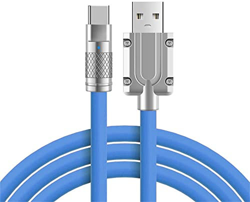 cablecc Type A USB-A to USB-C Liquid Silicone Ultra Soft 120W Power USB2.0 Data Blue Cable Fast Charge for Laptop Tablet Phone 100CM