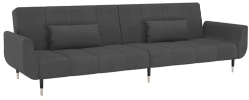 vidaXL Schlafsofa 2-Sitzer, Sofa Couch mit Schlaffunktion, Sofabett Gästebett mit 2 Kissen, Schlafcouch Bettsofa Wohnzimmer, Modern, Dunkelgrau Samt