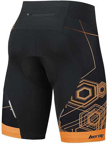 beroy Gepolsterte Fahrradhose für Herren, Radhose, Polsterung, Spinn-Kompression, Rennradhose, Strumpfhose mit Kordelzug (Orange, XL)