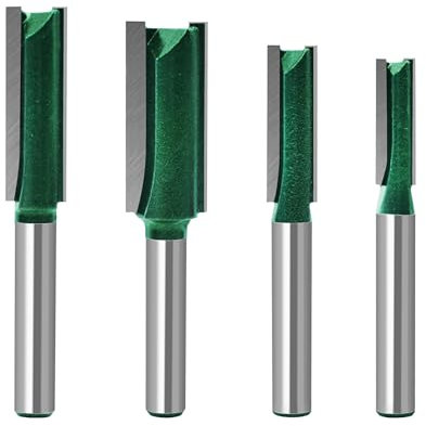 TOTOWOOD Plus Double Flute Straight Router Bit Set, 1/4 Inch Shank. Cutting Diameter in 1/4”, 5/16”, 3/8”, 1/2”. with Updated C3 Carbide Straight Cut Router Bits