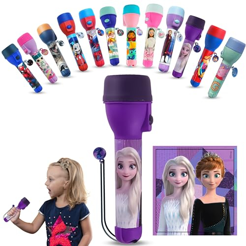 Grande lampe torche LED La Reine des Neiges, résistante à l'eau, prise en main facile, lampe de poche en plastique pour les aventures en plein air – 2 piles AA 1,5 V | Portée lumineuse : 3,5 mètres