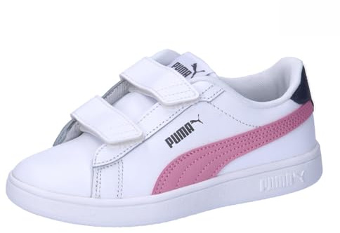 Puma Unisex Kids Smash 3.0 L V INF Sneaker, Puma White-MAUVED Out-Galactic Gray, 25 EU