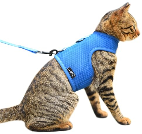 Katzengeschirr und Leine zum Spazierengehen, ausbruchsicher, atmungsaktives Netzgewebe, einfarbig, blau, groß, verstellbare Katzen-Wanderjacken, gepolstert, stilvolle Katzenweste