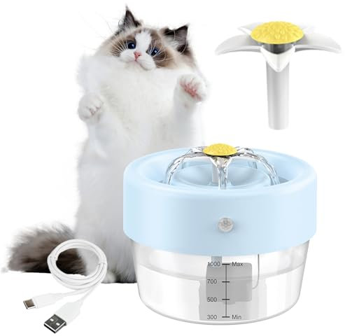Fontanella per Gatti,Fontana per Gatti Silenziosa,Fontana per Gatti Senza Fili,Fontanella per Cani,Fontana per Gatti Alimentata a Batteria da con Rilevatore di Movimento,per Gatti e Cani (Blu)