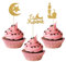 24pcs Eid Mubarak Cupcake Toppers, Glitter Gold Ramadan Cupcake Toppers Moon Star Cake Topper Eid Cupcake Picks Eid Mubarak Decorations for Islamic Muslim Theme Party