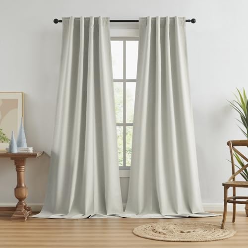 KEQIAOSUOCAI Verdunkelungsvorhänge, graubeige, Paneele mit Schlaufen auf der Rückseite, Haken, vollständig verdunkelnd, wärmeisoliert, Boho-Fenstervorhänge für Wohnzimmer, 86,4 x 254 cm