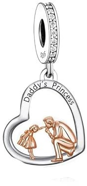 Papa und Tochter Charm kompatibel mit Pandora Armband, 925 Sterling Silber Prinzessin Dangle, Geburtstagsgeschenk für Mädchen