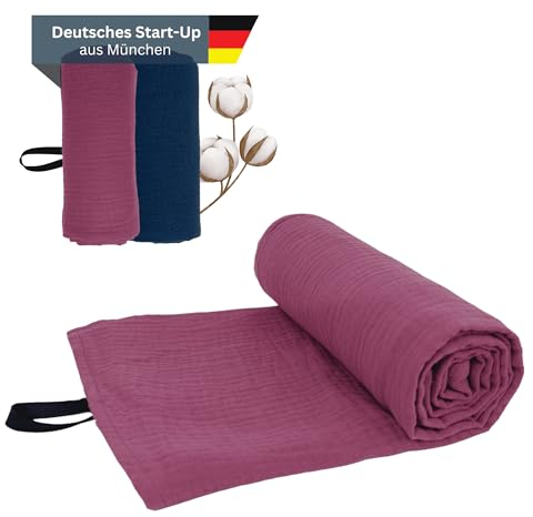 tripmate Reisehandtuch - 100% Baumwolle - Schnelltrocknend - Ultra leichtes Handtuch - Made in Germany - ideal als Sporthandtuch, Strandtuch für Sport, Fitness, Sauna, Camping - 120x60cm (Beerenrosa)