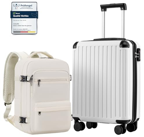 COOLIFE Ryanair Kabinenkoffer-Set 2tlg - 55x40x20+40x30x20 cm EasyJet TSA | PC+ABS Handgepäck Koffer,4 Doppelrollen, Handgepäck Rucksack, Laptopfach–für Priority-Boarding, Städtetrips & Geschäftsreisen