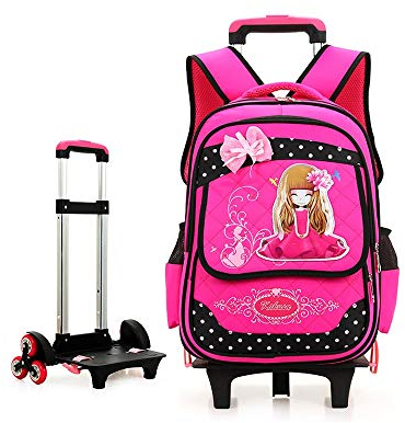 TIANHEY Robuste Universal-Rollen-Trolley-Reisetasche,Grundschul-Kinder-Trolley-Rucksack,Mädchen-Prinzessin-Kinderrucksack,wasserdicht,6 Räder Trolley-Tasche