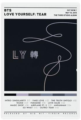 MOHTOY K-Pop BTS-Poster, Motiv: Love Yourself Tear Albumcover, Poster, Leinwand, Poster, Schlafzimmer-Dekor, Sportlandschaft, Büro, Raumdekoration, Geschenk, ungerahmt, 30 x 45 cm