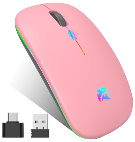 Mouse Wireless Ricaricabile, Mouse Bluetooth e 2,4 GHz Con Mini Ricevitore USB, 1600 DPI Mouse Senza Fili, Silenzioso, Mauser Wireless Compatibile Con Apple, Mac, PC, Laptop, Windows