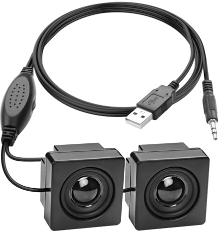 XMSJSIY Mini altavoces para ordenador de sobremesa y PC, entrada TRS de 3,5 mm, con control de volumen, alimentado por USB, estéreo, pequeño altavoz para PC, portátil, teléfono, portátil, 1,2 m, 1 par