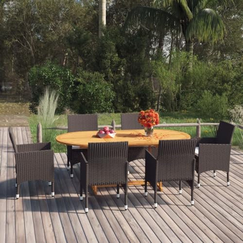 THOYTOUI 7-TLG. Garten-Essgruppe, Terrassenmöbel Gartenmöbel Rattan Möbelsets Rattan gartenmöbel Set Geeignet für Veranda Terrasse Garten Balkon mit Kissen Braun