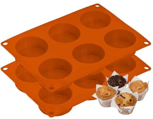 Melearch 2PCS Moule Silicone Patisserie, 6 moules à Cupcakes pour la cuisson, moules à muffins en silicone antiadhésif pour Gâteaux, Tartelette, Brownies – Sans BPA et passe au lave-vaisselle
