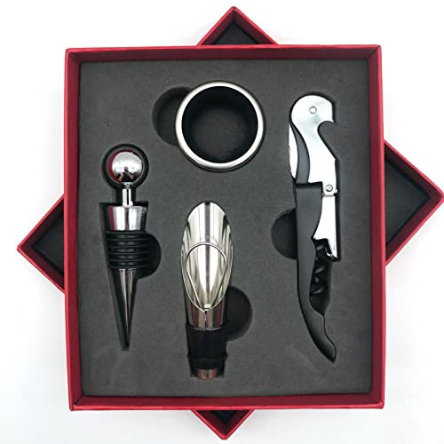 Ensemble d'ouvre-bouteille de vin, Kit de tire-bouchon à poignée en acier inoxydable, Kit d'accessoires d'ouvre-bouteille de vin pour femmes, hommes, amateurs de vin (Red)