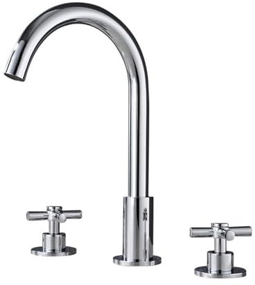 Robinet de Lavabo Cascade Robinet Mitigeur Lavabo à 3 Trous Chromé 2 Poignées Robinet de Salle de Bains 360 Poignée Double Croisée Pivotante Mitigeur de Lavabo Eau Chaude Et Froide