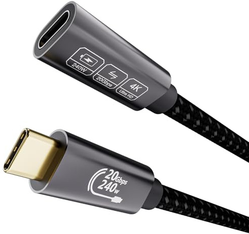 EUDOBEL 240W Prolunga USB C 0,5m,Prolunga USB C 3.2 Gen2x2 4K@144Hz 5K@60Hz,Cavo di Prolunga USB Type C 20Gbps Maschio a Femmina per Thunderbolt 4,iPhone16, iPhone15,Switch,MacBook,VR,SSD