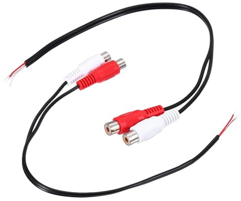 sourcing map 12 Inch Flat Red/White RCA 2-Female Plug Jack Connector Adapter to Bare Wire Open End Audio Video RCA Cable for Amplifier Speaker Wire Pack of 2