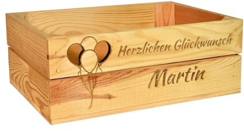 CHICCIE Holzkiste Personalisiert Luftballons mit Wunschtext - Gravierte Erinnerungskiste Geburtstag Geburtstagsgeschenk